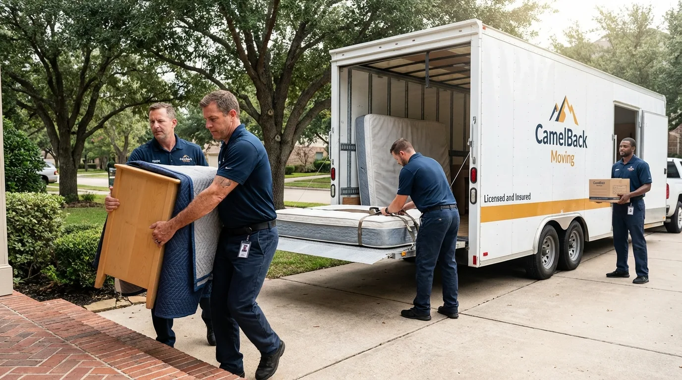 Crew loading residential truck for cross-state move from Jasper, TN